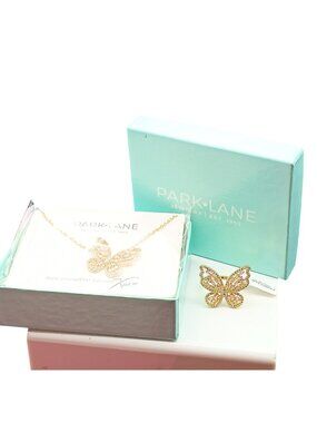 Park Lane Willa Necklace & Ring Set in Butterfly Design Gold-Tone with Pink Crys